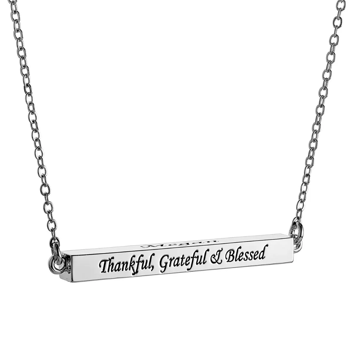 Horizontal 4-sided Bar 'Thankful' Engraved Name Necklace sold by Limoges Jewelry product image thumbnail 2