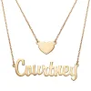 14K Gold over Sterling Script Name and Heart Layered Double Necklace sold by Limoges Jewelry