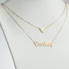 14K Gold over Sterling Script Name and Heart Layered Double Necklace sold by Limoges Jewelry