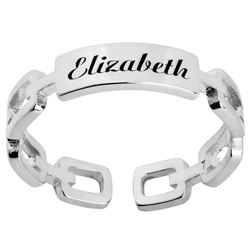 Silver Plated Frozen Paperclip Chain Engraved Ring sold by Limoges Jewelry