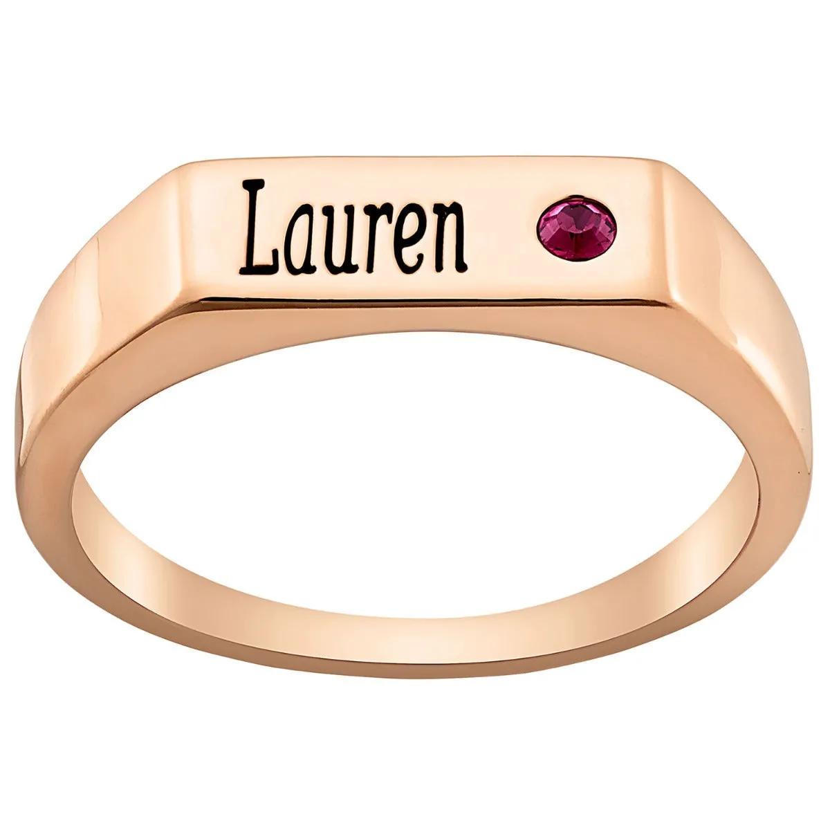 14K Rose Gold Plated Engraved Name and Birthstone Rectangle Ring sold by Limoges Jewelry