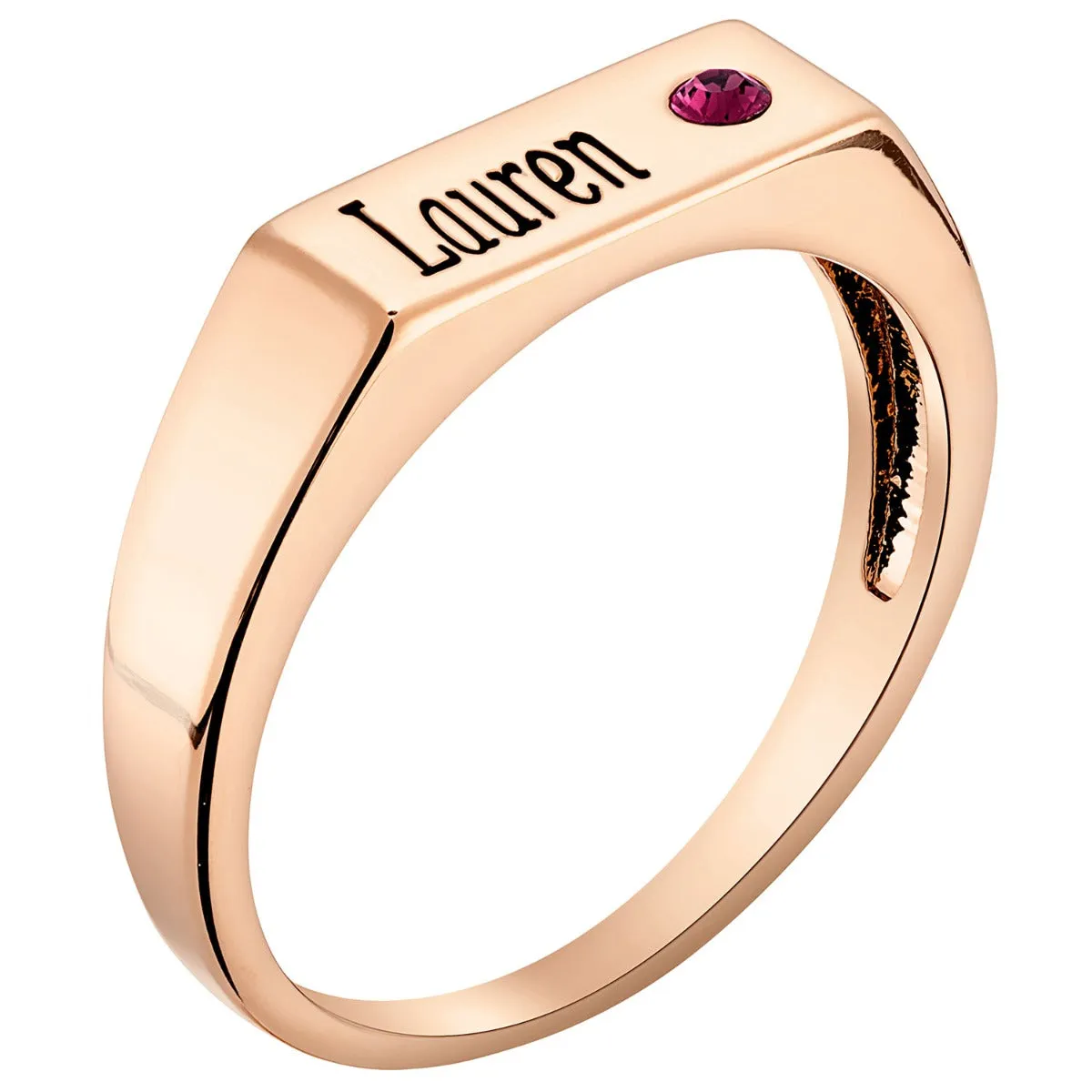 14K Rose Gold Plated Engraved Name and Birthstone Rectangle Ring sold by Limoges Jewelry product image thumbnail 3