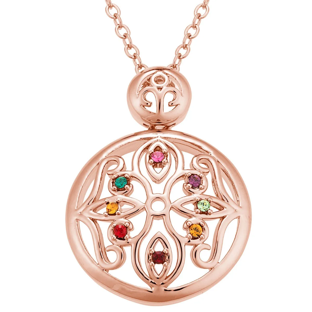 14K Rose Gold Plated Domed Filigree Birthstone Necklace sold by Limoges Jewelry