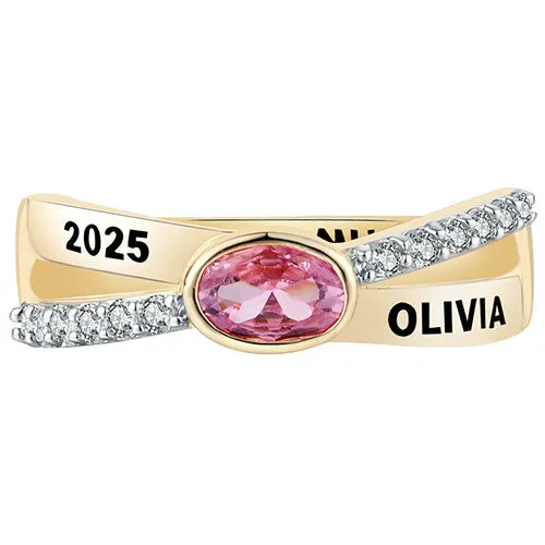 Women's 14K Gold over Sterling Crossover Oval Birthstone Fashion Class Ring sold by Limoges Jewelry product image thumbnail 2