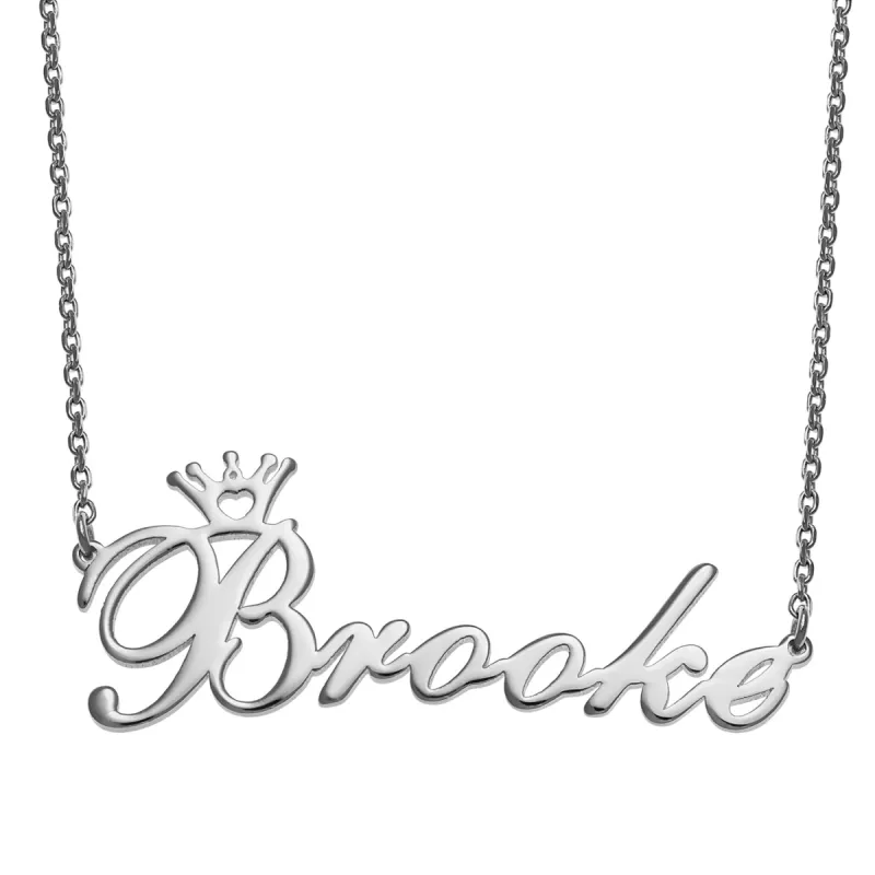 Sterling Silver Script Name with Crown Necklace sold by Limoges Jewelry