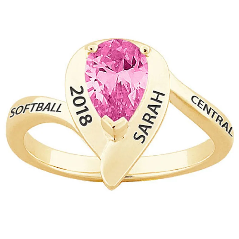 10K Yellow Gold Pear Birthstone Class Ring sold by Limoges Jewelry