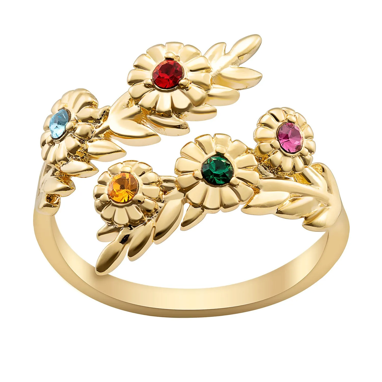14K Gold over Sterling Family Flower Birthstone Bypass Ring sold by Limoges Jewelry