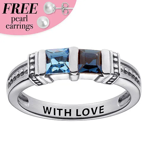 Personalized Square Birthstone Ring - 2 Stones sold by Limoges Jewelry