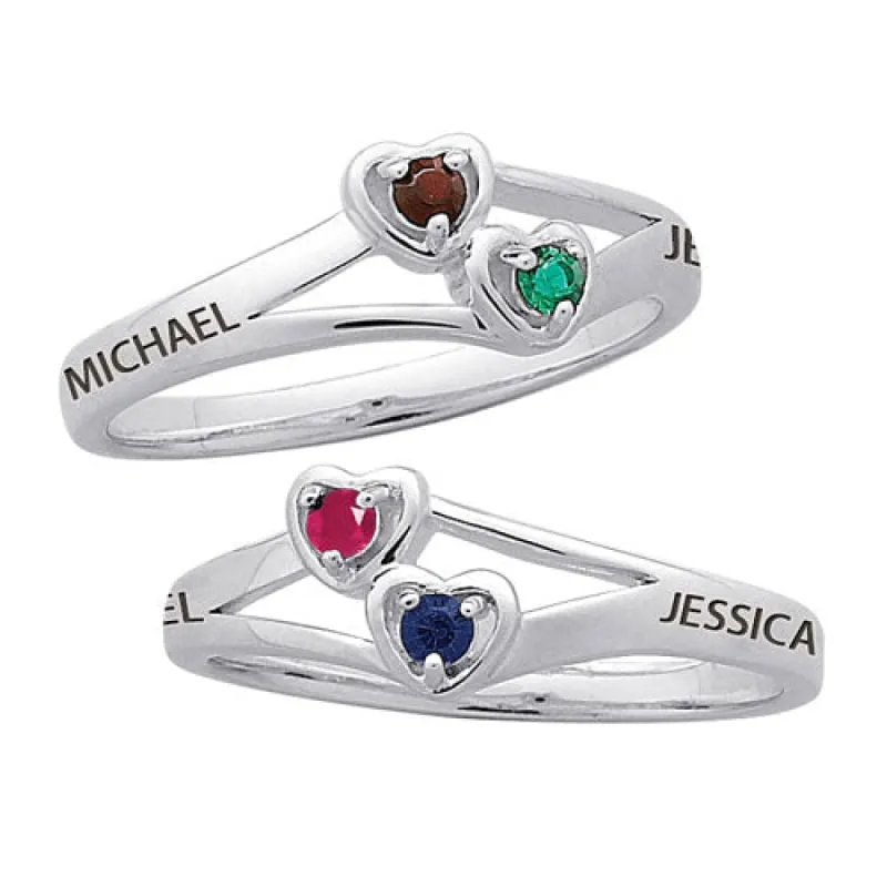 Sterling Silver Forever My Heart Couple's Birthstone & Name Ring sold by Limoges Jewelry