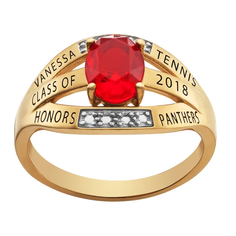 14K Gold over Sterling Oval Birthstone Class Ring sold by Limoges Jewelry