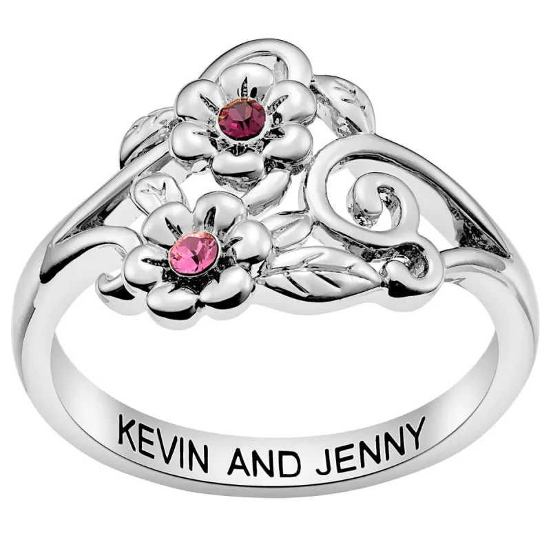Silver Plated Flower Birthstone Couple Ring sold by Limoges Jewelry