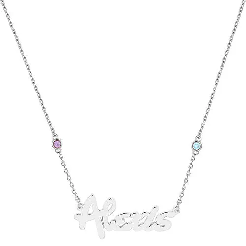 Sterling Silver Bold Script Name and Birthstone Necklace sold by Limoges Jewelry product image thumbnail 2