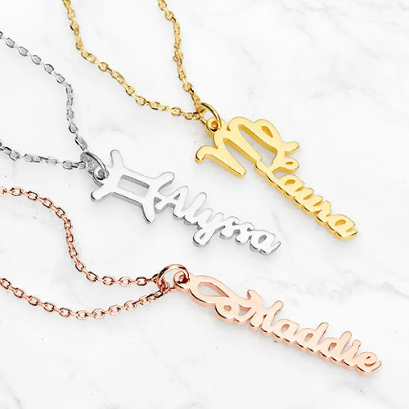 Zodiac Sign Vertical Name Necklace sold by Limoges Jewelry
