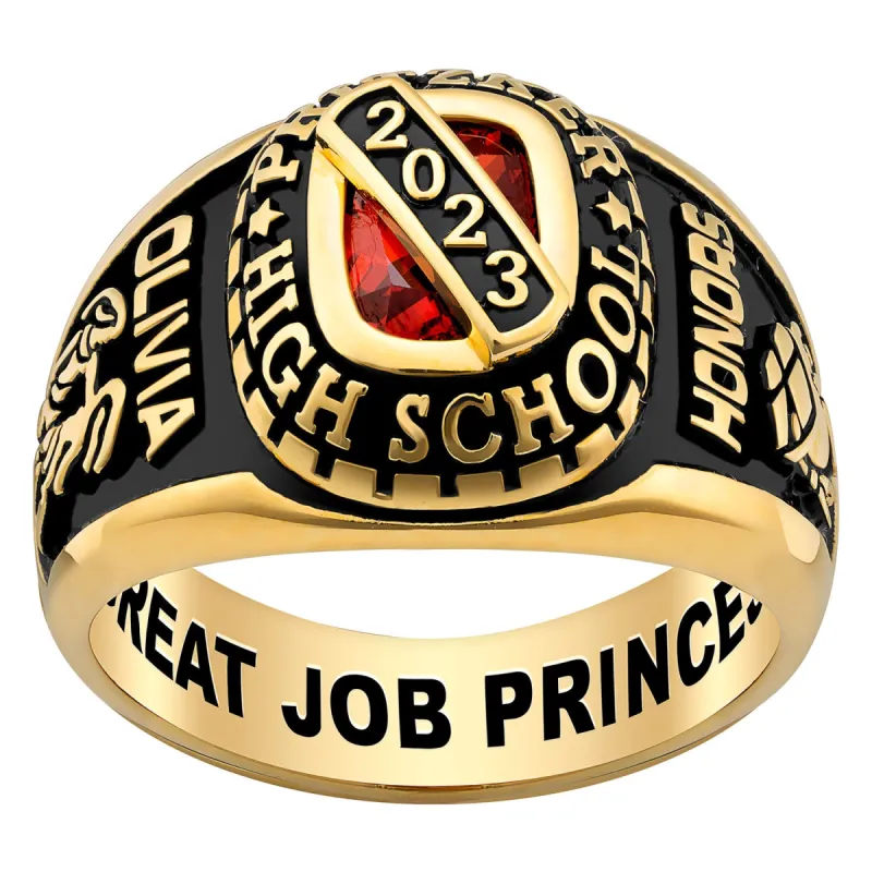 Ladies' 14K Gold over Sterling  Bridge Birthstone Class Ring sold by Limoges Jewelry