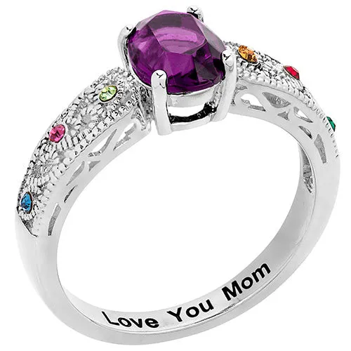Silver Plated Filigree Oval Family Birthstone Ring sold by Limoges Jewelry product image thumbnail 2