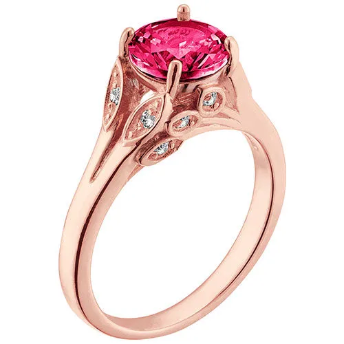 14K Rose Gold Plated Simulated Ruby with Clear Crystal Leaves Ring sold by Limoges Jewelry product image thumbnail 2