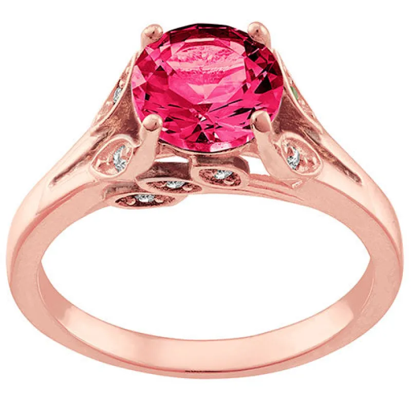 14K Rose Gold Plated Simulated Ruby with Clear Crystal Leaves Ring sold by Limoges Jewelry