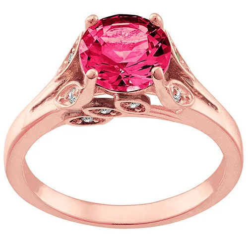 14K Rose Gold Plated Simulated Ruby with Clear Crystal Leaves Ring sold by Limoges Jewelry