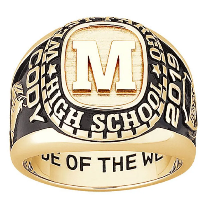 Men's 18K Gold over Sterling Initial Traditional Class Ring sold by Limoges Jewelry