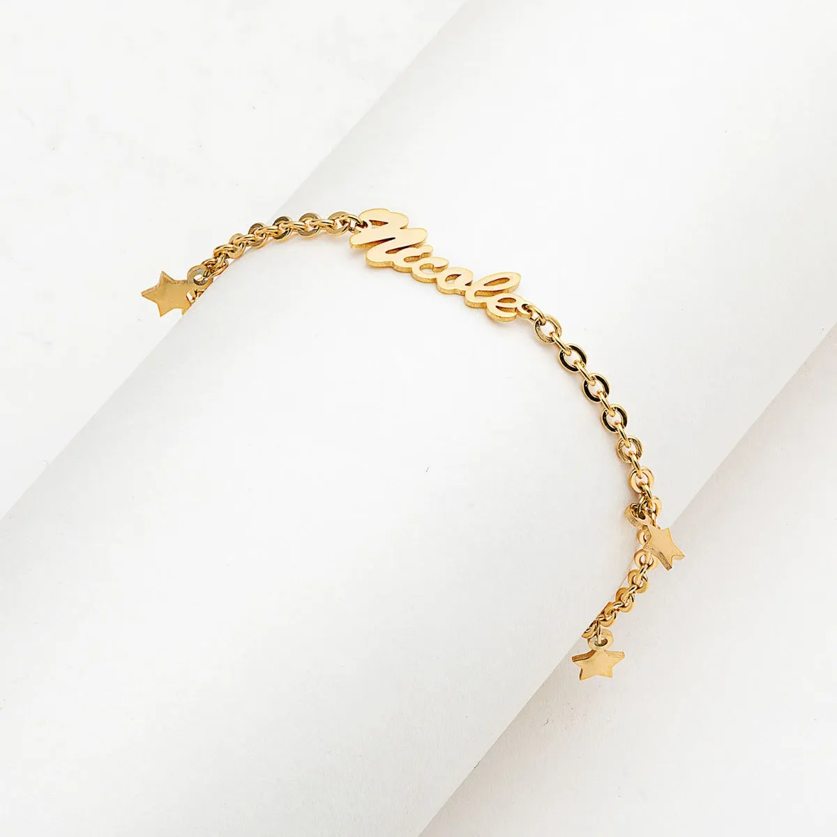 Gold Stainless Steel Star Charm and Name Bracelet sold by Limoges Jewelry product image thumbnail 2