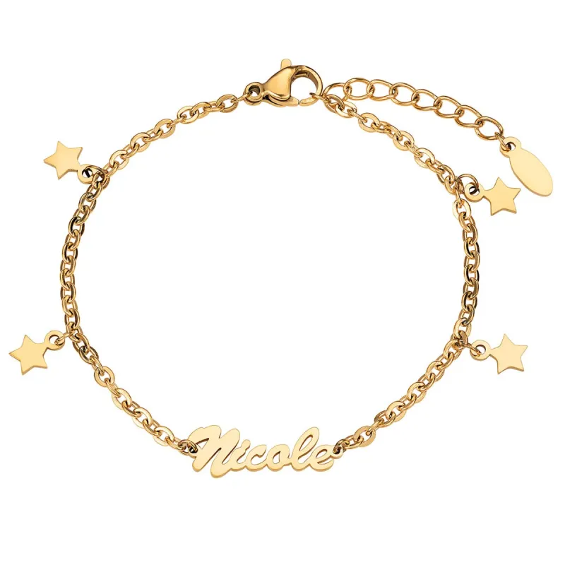 Gold Stainless Steel Star Charm and Name Bracelet sold by Limoges Jewelry