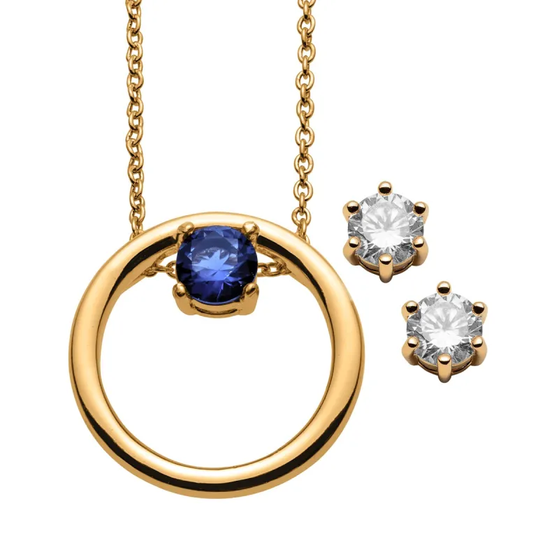 Circle Floating Birthstone Necklace with Bonus CZ Earrings sold by Limoges Jewelry