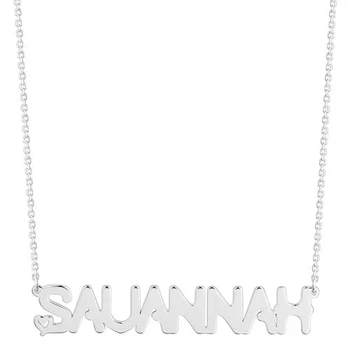 Sterling Silver Uppercase Name with Mini Heart Plaque Necklace sold by Limoges Jewelry product image thumbnail 2