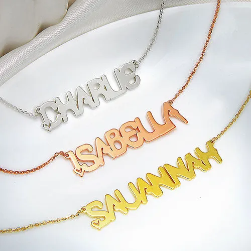 Sterling Silver Uppercase Name with Mini Heart Plaque Necklace sold by Limoges Jewelry