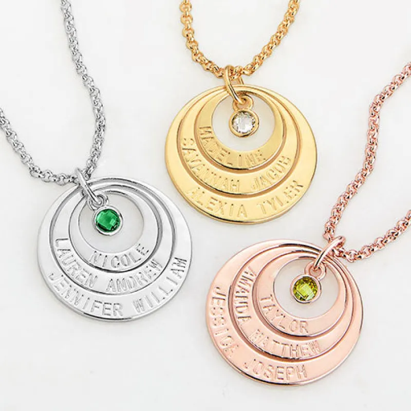 Engraved Nesting Circles with Birthstone Necklace sold by Limoges Jewelry