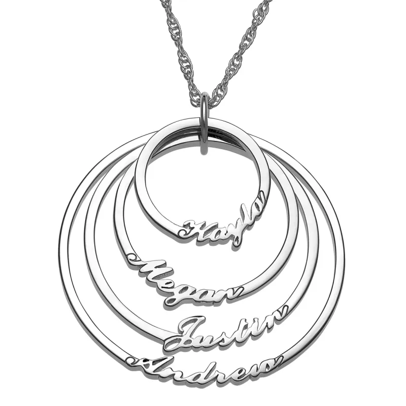 Sterling Silver Script Name with Circle Necklace - 4 Names sold by Limoges Jewelry
