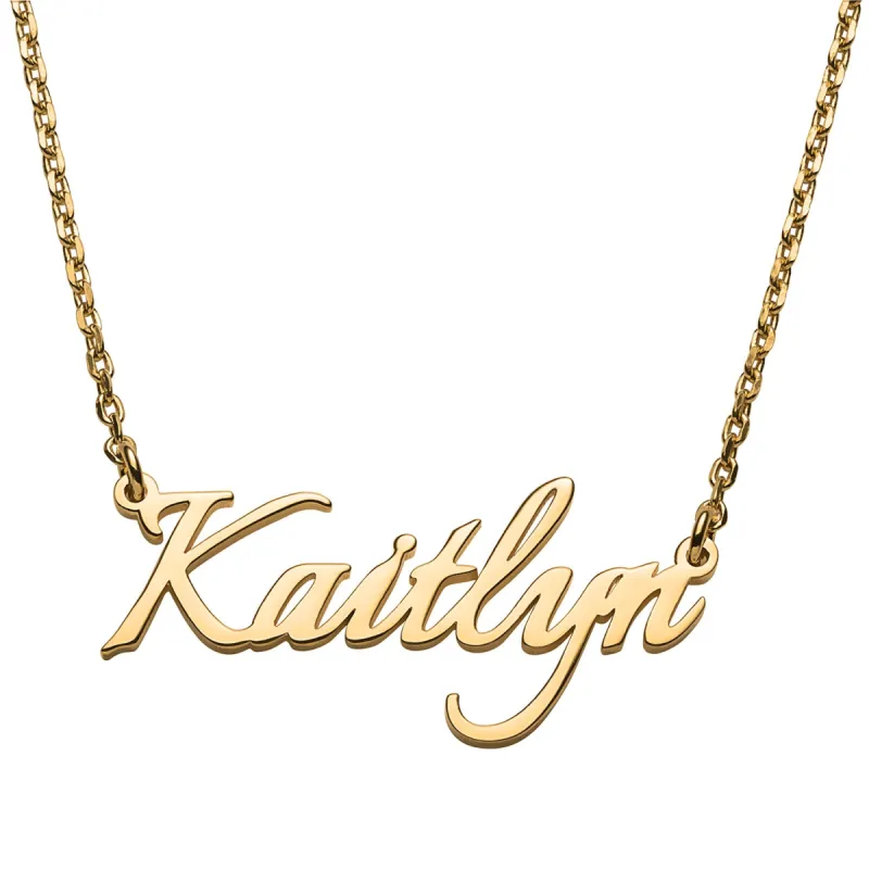 14K Gold over Sterling Petite Fancy Script Name Necklace sold by Limoges Jewelry