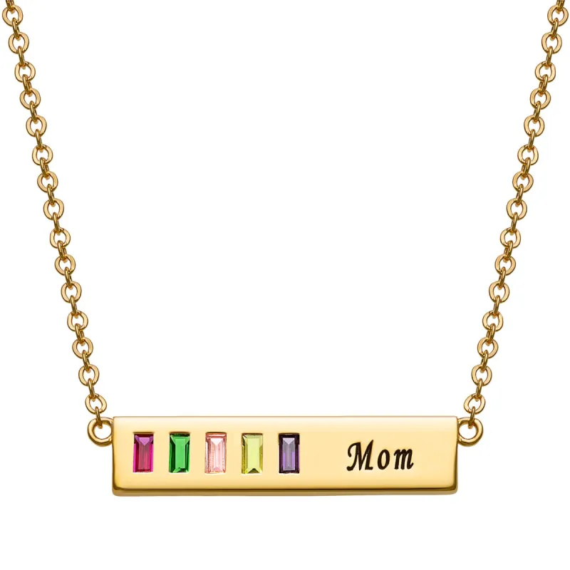 14K Gold over Sterling Baguette Birthstone Mom Bar Pendant sold by Limoges Jewelry
