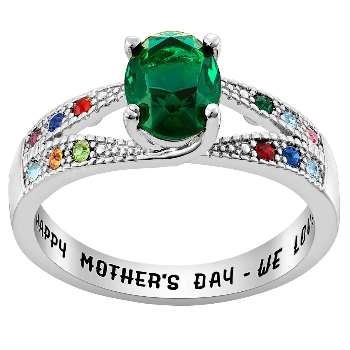 Silver Plated Mother/ Grandmother's Oval Family Birthstone Ring sold by Limoges Jewelry