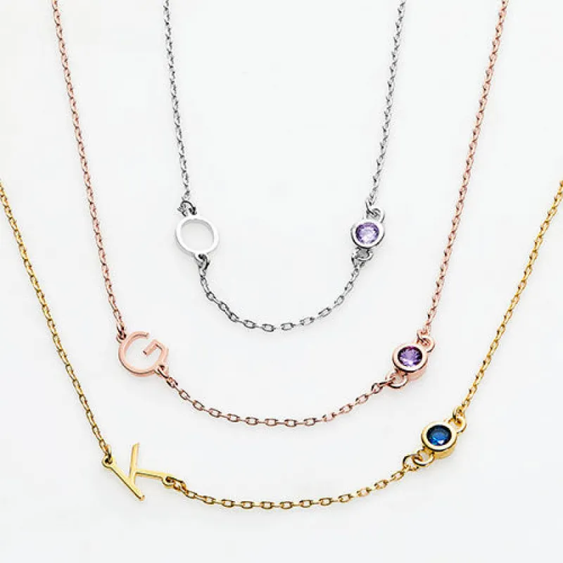 Station Initial and Birthstone Necklace sold by Limoges Jewelry