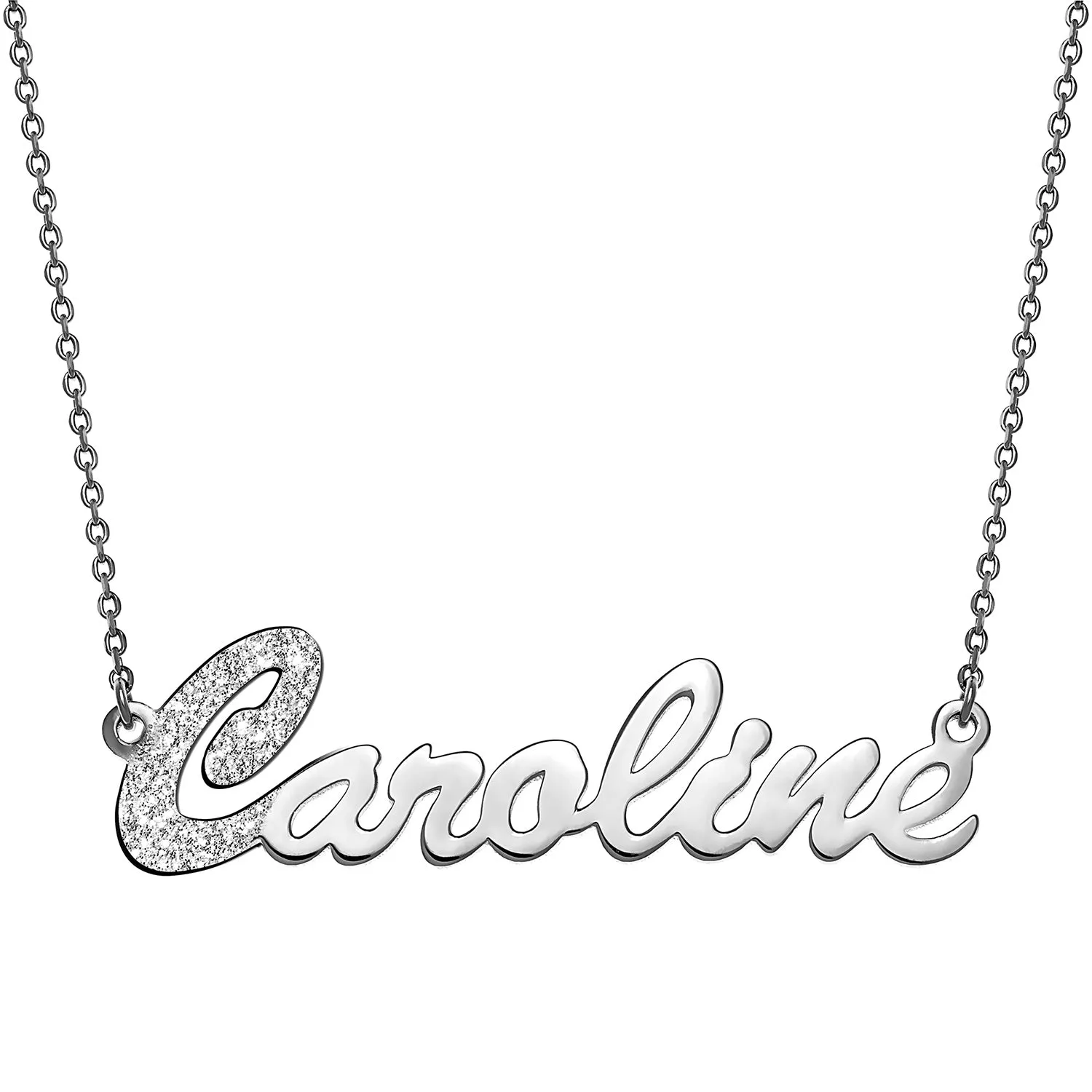Sterling Silver Dual Finish Script Name Necklace sold by Limoges Jewelry
