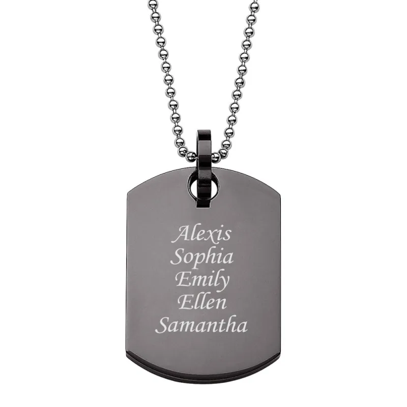 Black Stainless Steel Engraved Name Dog Tag Necklace sold by Limoges Jewelry