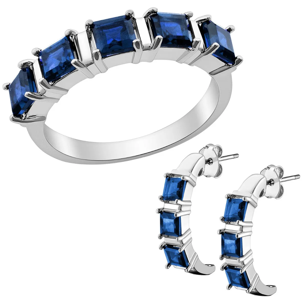 Silver Plated Genuine Sapphire Ring and Earrings Set sold by Limoges Jewelry