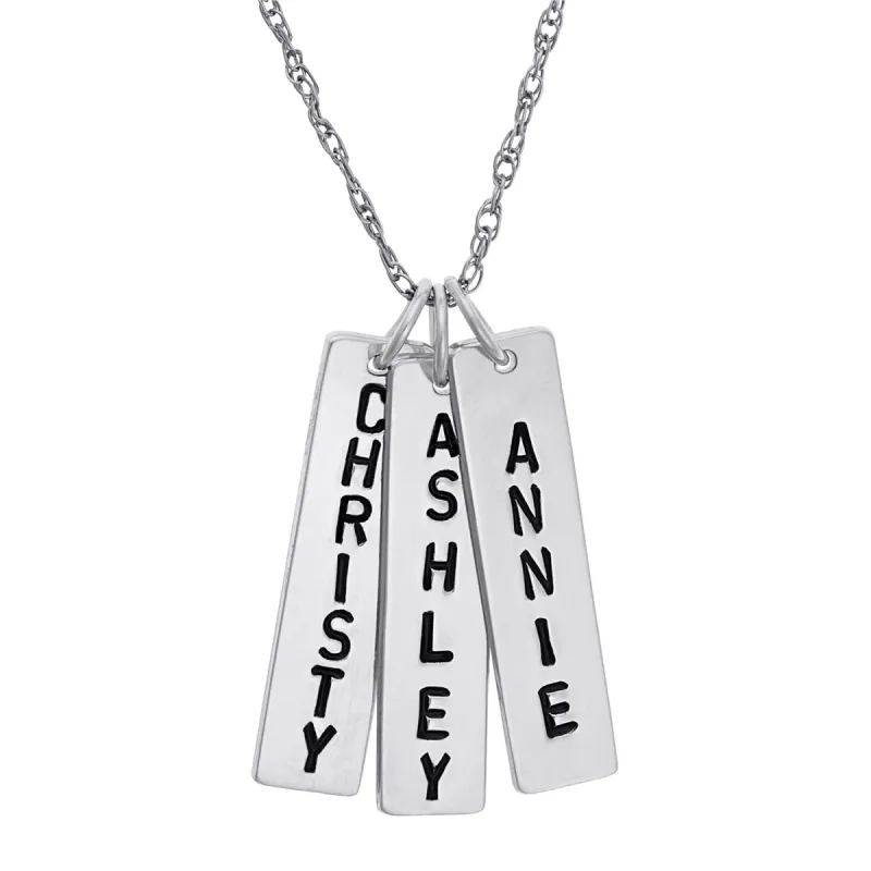 Sterling Silver Family Engraved Name Bar Necklace - 3 Names sold by Limoges Jewelry