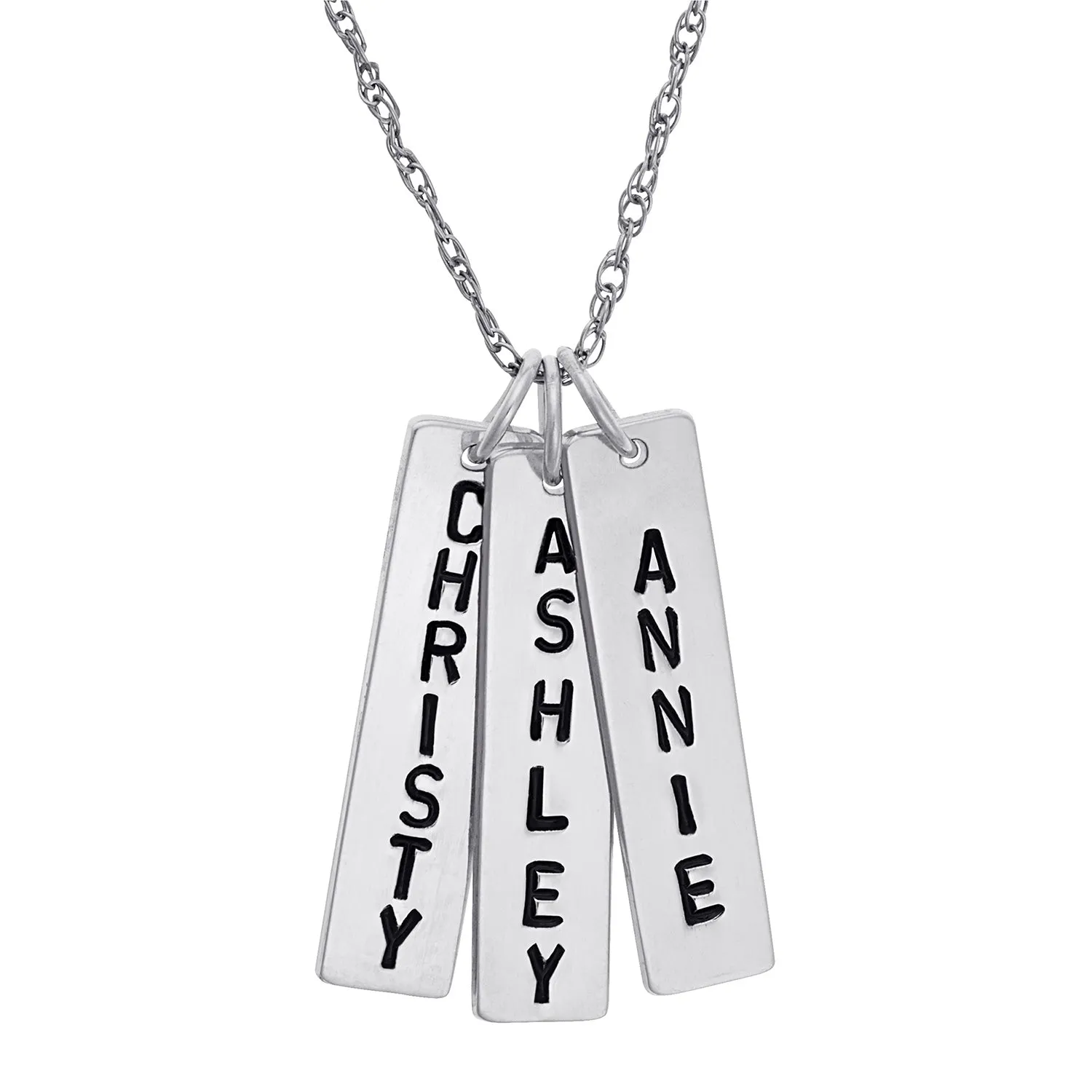 Sterling Silver Family Engraved Name Bar Necklace - 3 Names sold by Limoges Jewelry