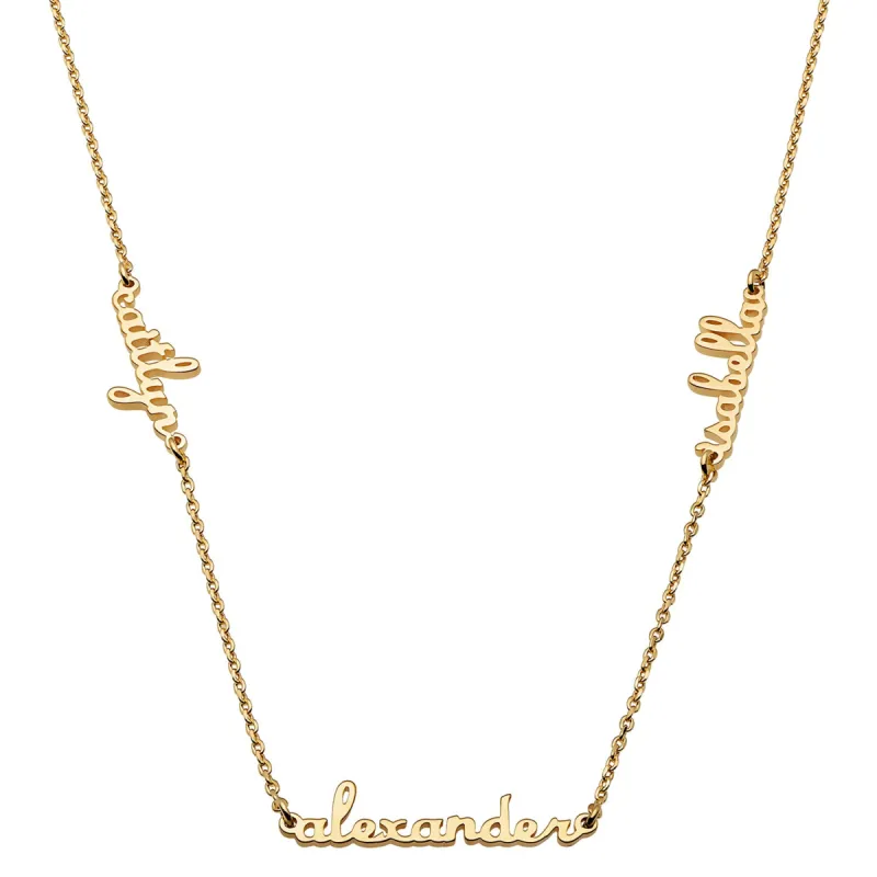 14K Gold over Sterling Petite Script Family Name Necklace- 3 Names sold by Limoges Jewelry