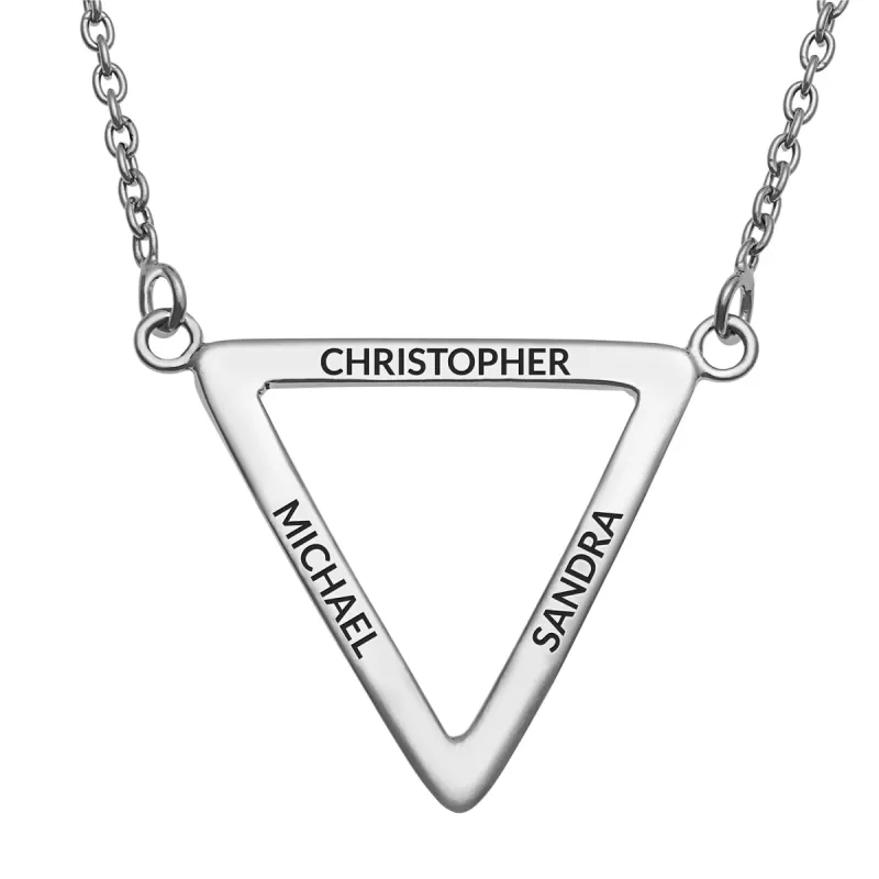 Sterling Silver Engraved Names Triangle Pendant sold by Limoges Jewelry