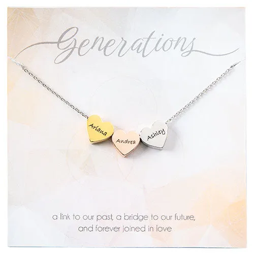 Tricolor Petite Engraved Generations Heart Necklace sold by Limoges Jewelry product image thumbnail 3