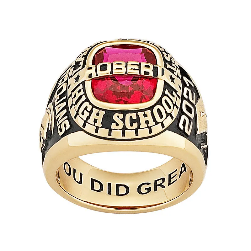Men's 18K Gold Over Sterling Personalized-Top Traditional Class Ring sold by Limoges Jewelry