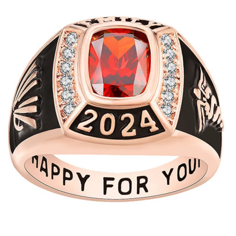 Women's 14K Rose Gold Plated Traditional CZ Square Birthstone Class Ring sold by Limoges Jewelry