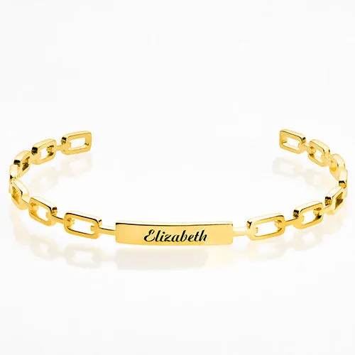 Frozen Paperclip Chain Engraved Cuff Bracelet sold by Limoges Jewelry product image thumbnail 4