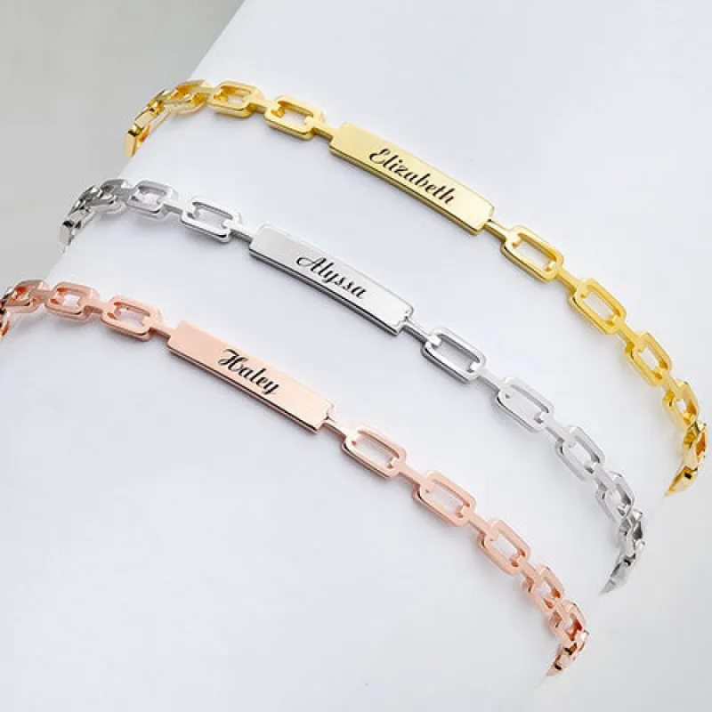 Frozen Paperclip Chain Engraved Cuff Bracelet sold by Limoges Jewelry