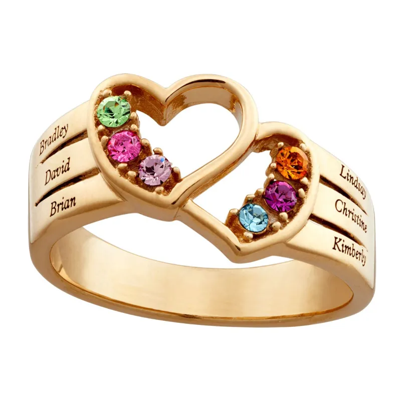 14K Gold over Sterling Personalized Name & Birthstone Double Heart Ring sold by Limoges Jewelry