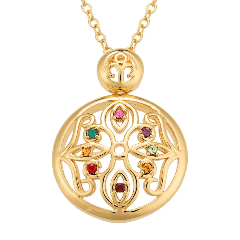 14K Gold Plated Domed Filigree Birthstone Necklace sold by Limoges Jewelry
