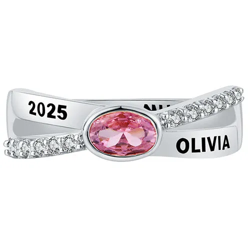 Women's Sterling Silver Crossover Oval Birthstone Fashion Freestyle Class Ring sold by Limoges Jewelry product image thumbnail 2