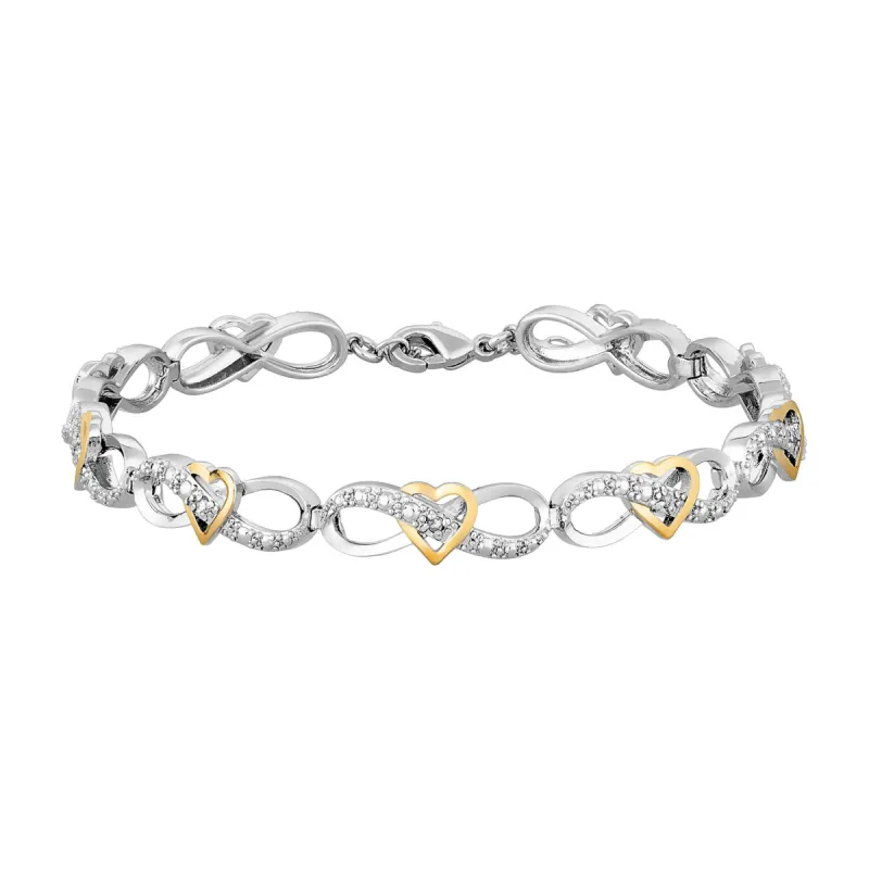 Two-Tone Genuine Diamond Accent Infinity and Heart Link Bracelet sold by Limoges Jewelry